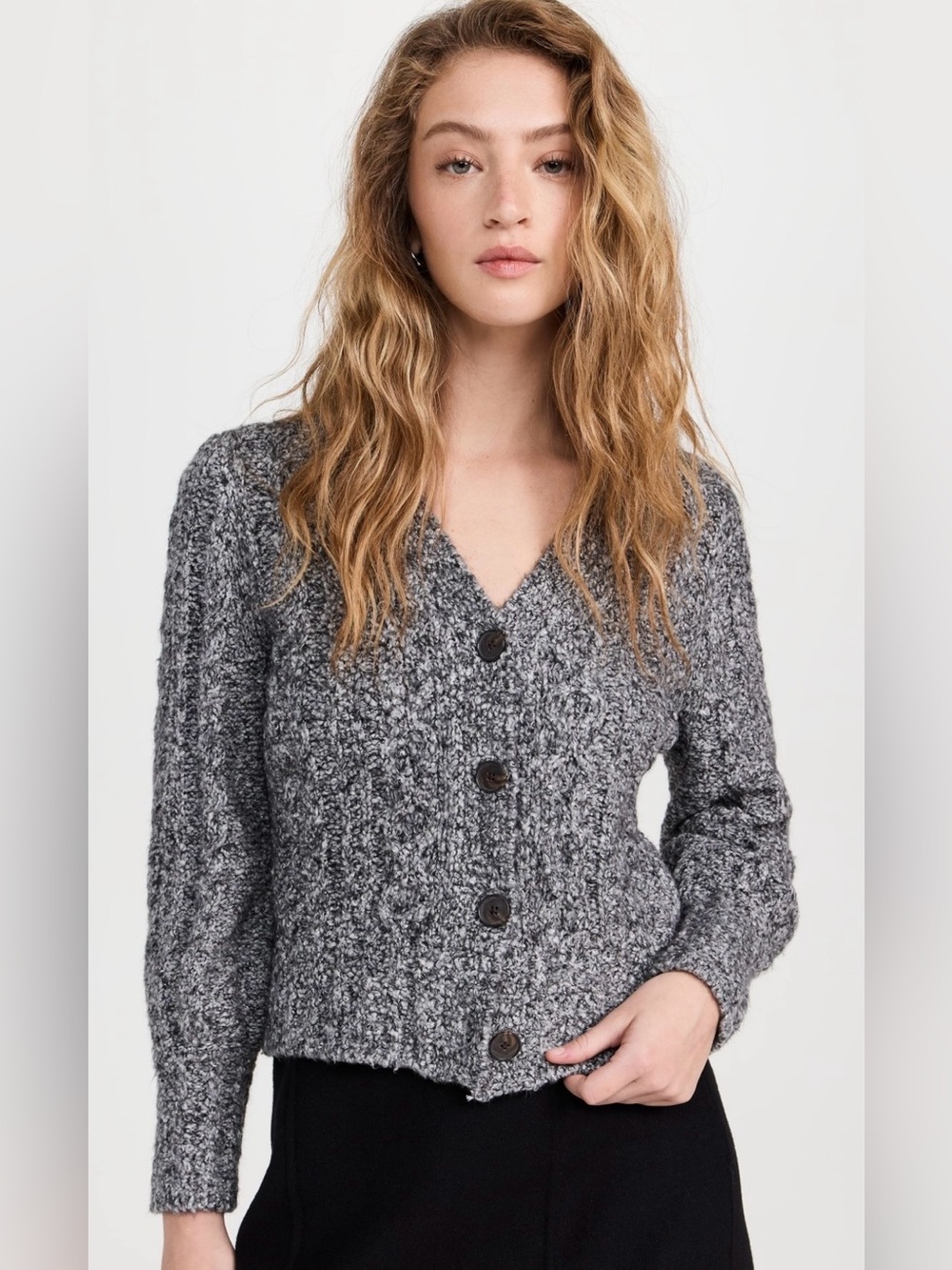 Madewell Gray Marled Cable Marcy Cardigan Wool Blend Cabincore Cozy Sz S NWT